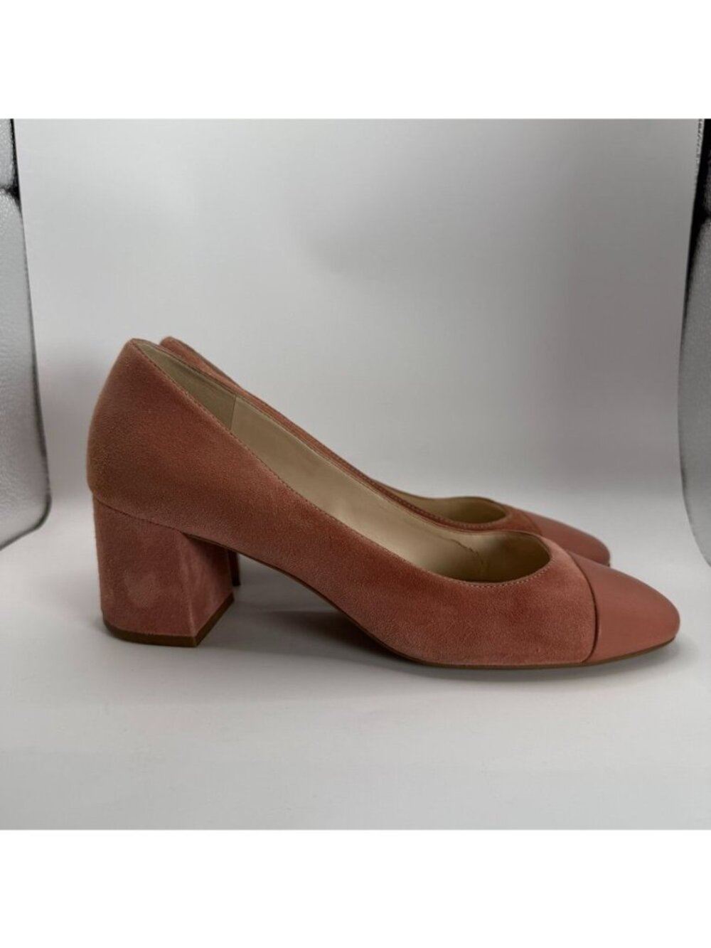 Cole Haan Block Heel Suede Pumps 7.5 B Dusty Pink Cap Toe Womens Shoes